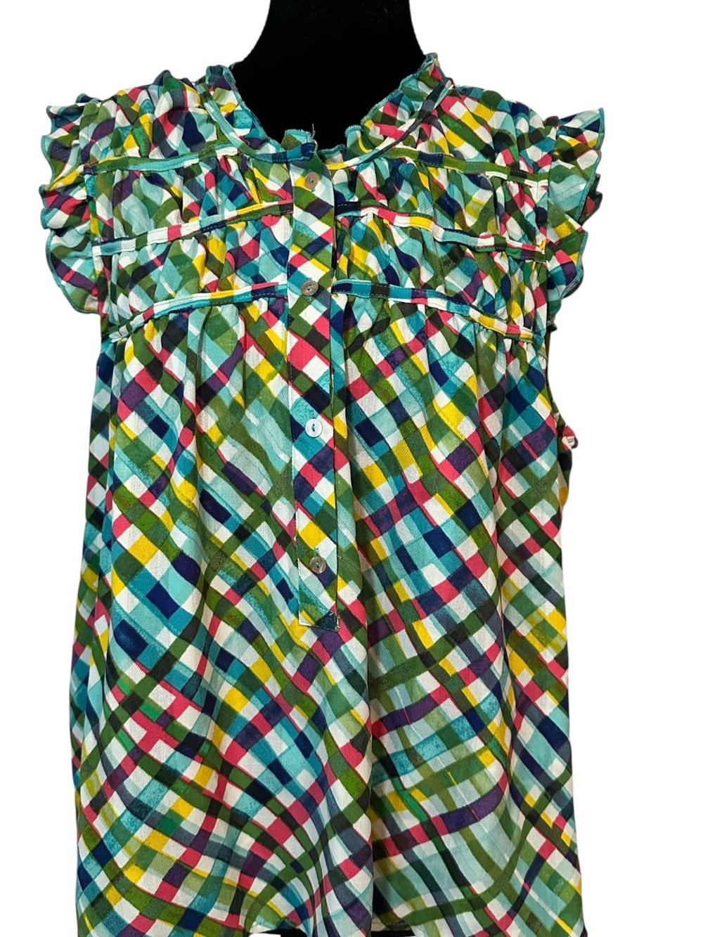 Zac & Rachel Multicolor Plaid Ruffle Button-Front Camisole